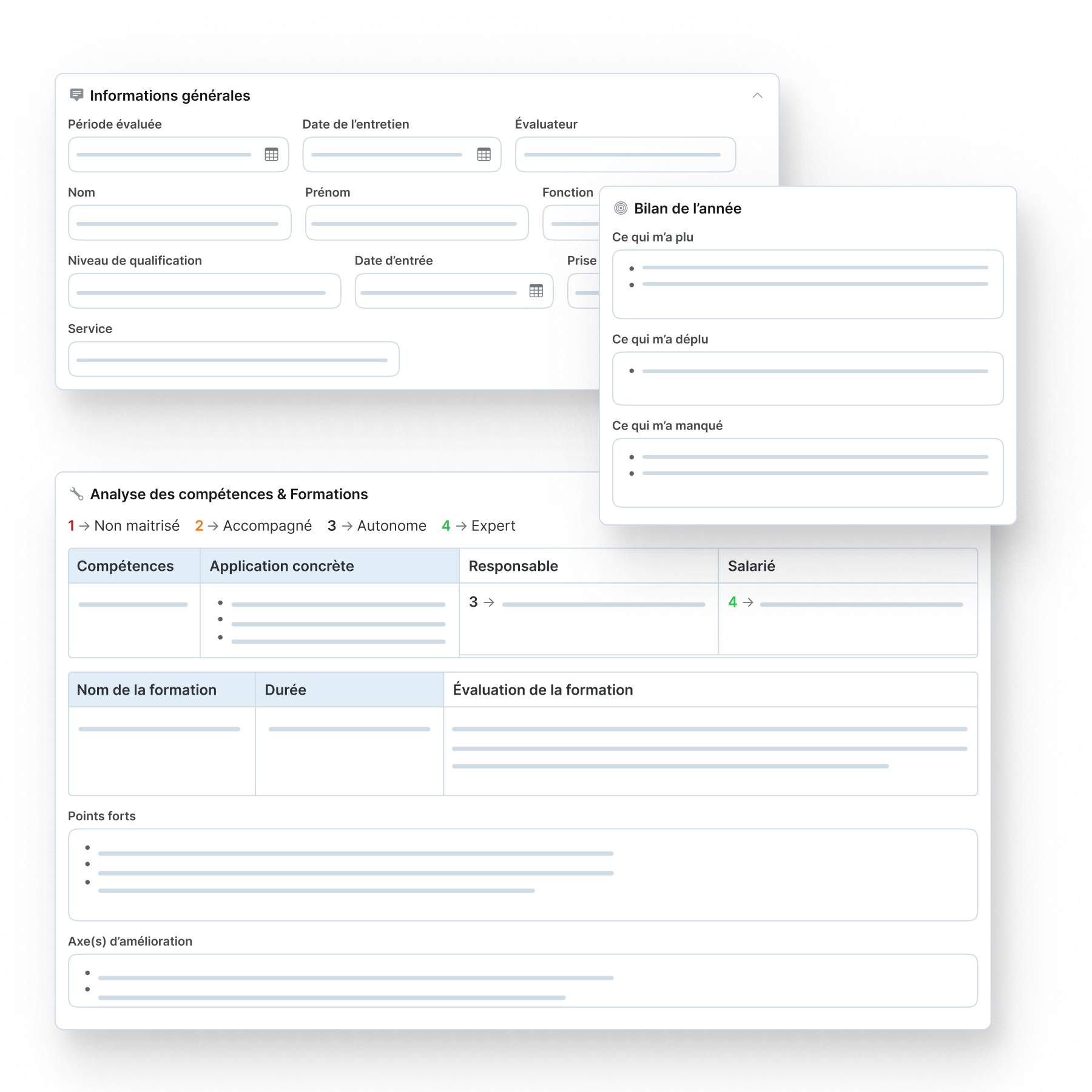 Formulaire pré-remplis grâce à notre IA pour préparer rapidement l'entretien d'évaluation annuel